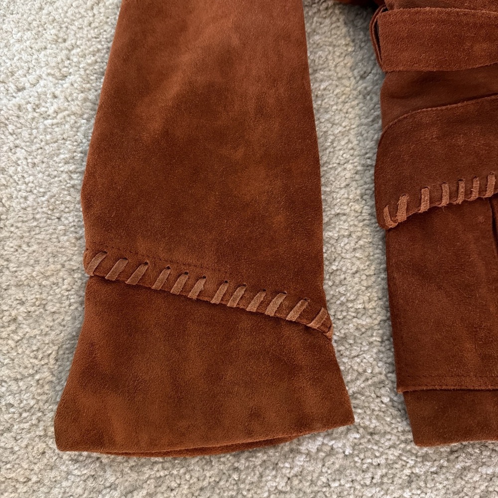 Vintage Suede Jacket 70s 80's Small Boho Western Whipstitch Cognac Leather Coat - Picture 4 of 16
